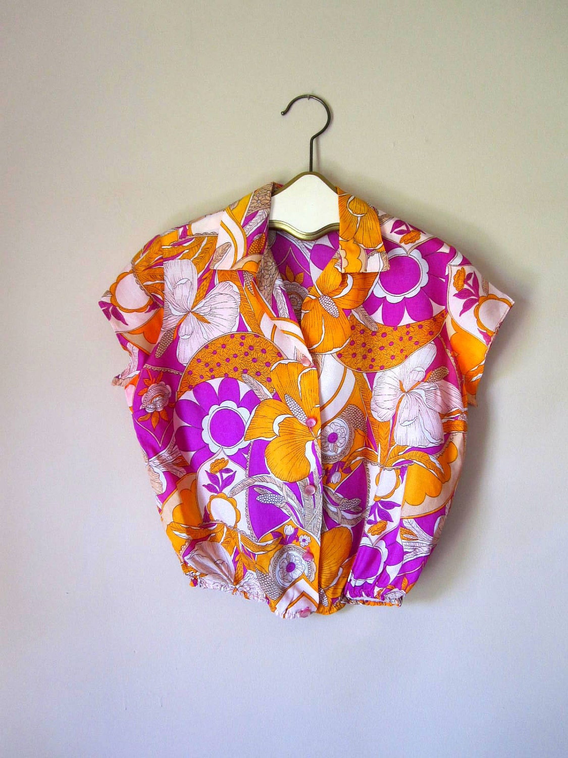 Bold 60's Floral Print Crop Top
