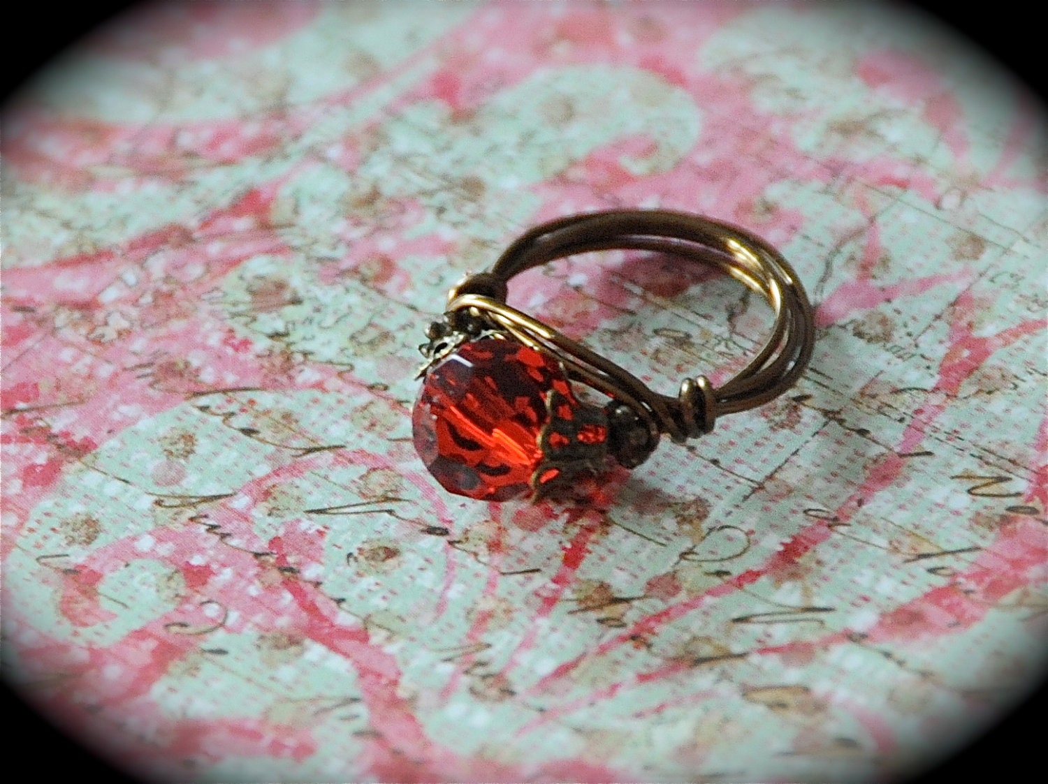 Red Neo Victorian Ring. Red Crystal Steampunk Ring. Victorian Style Cocktail Ring.  Statement Ring. Size 6