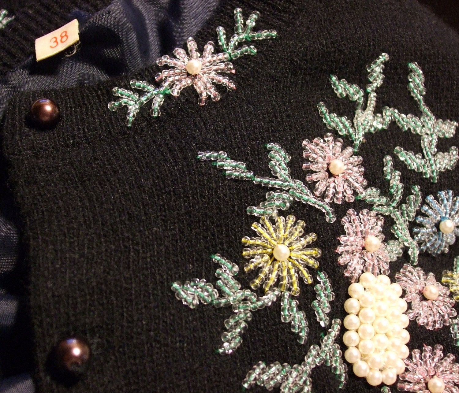 Black Womens Clothing Small Beaded Cardigan Sweater 38