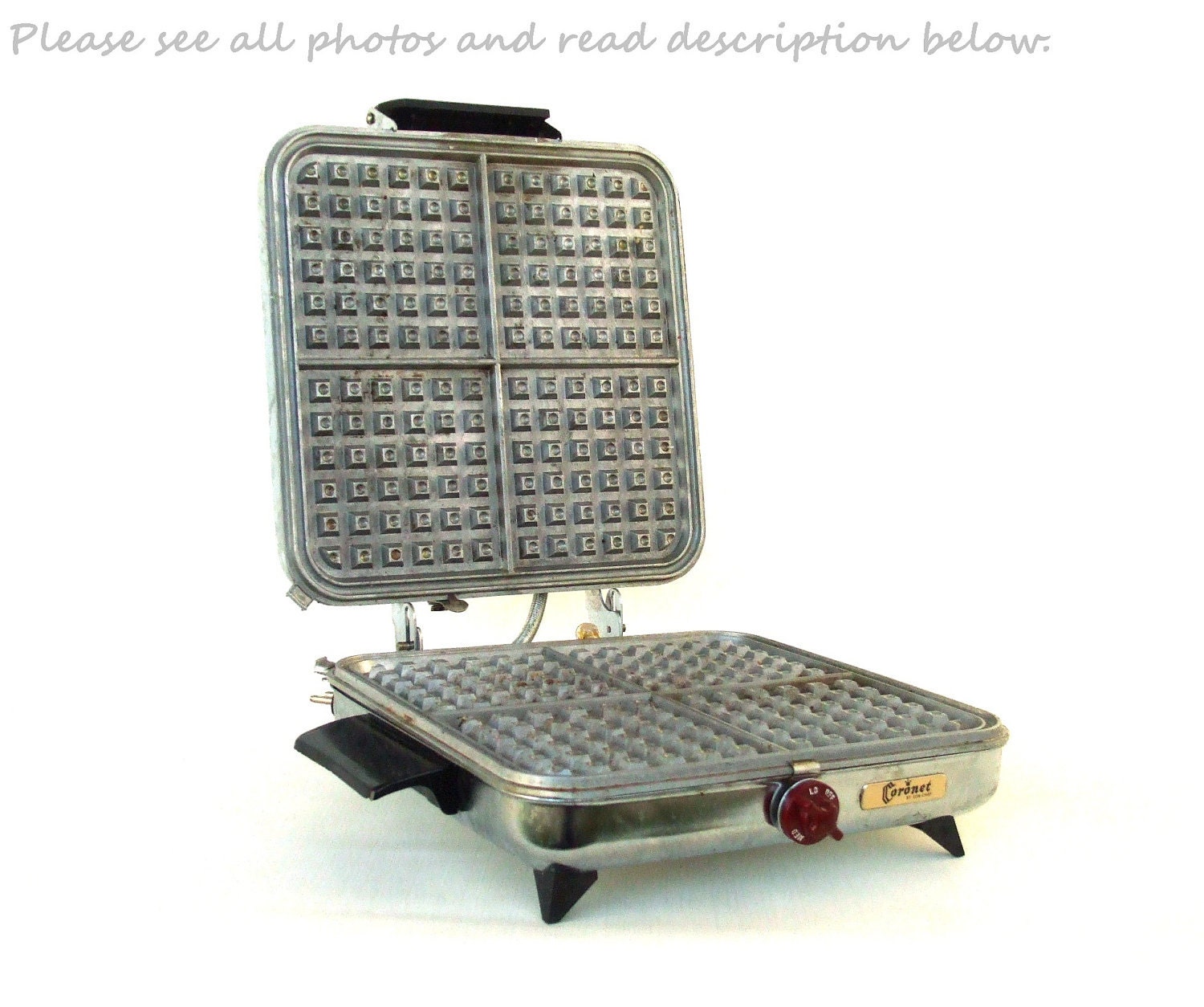 Vintage Waffle Iron Non Teflon Aluminum Electric (As-Is) Coronet Son Chief