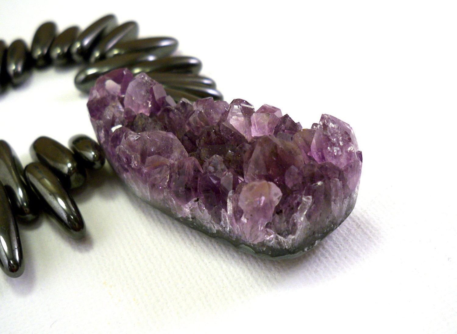 Drusy necklace - amethyst druzy natural gemstone jewelry hematite purple necklace, handmade jewelry by NatureLook