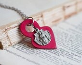 Santiago Apostol - Antique Pewter Religious medallion and Wood Red Heart Pendants on Chain - Necklace