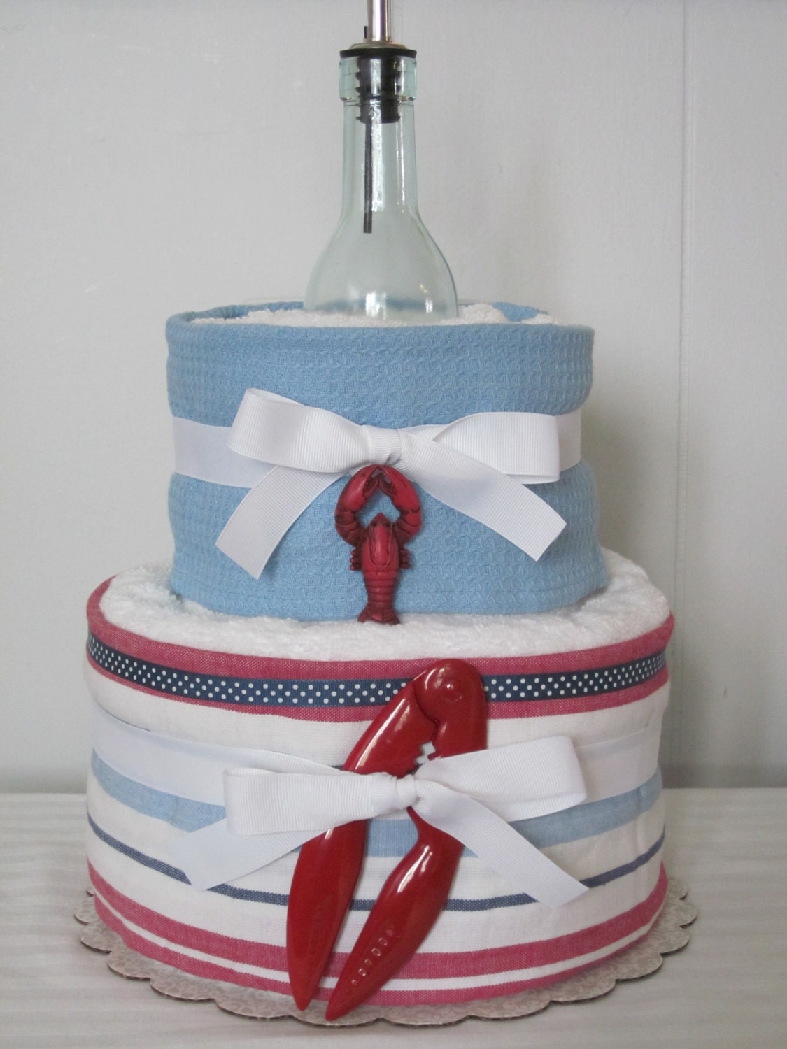 Towel Gift Cake Nautical Lobster and Ocean Beach Wine Charms