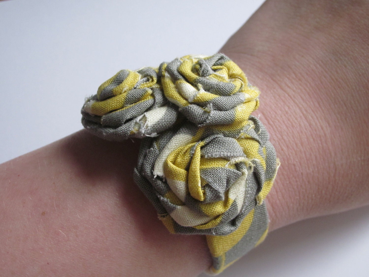 Yellow and Grey Rosette Trio Cuff Bracelet
