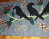 Primitive Crow penny rug Spring Flowers Hearth Rug Table Runner