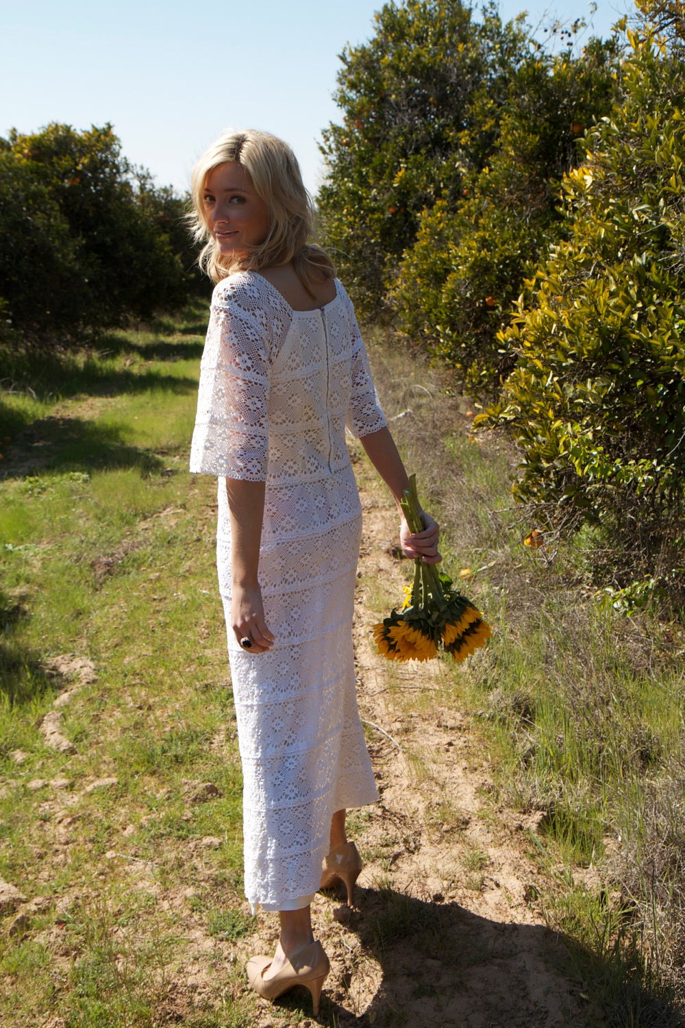 Crocheted, Hippie, Vintage Wedding Dress - Hallie
