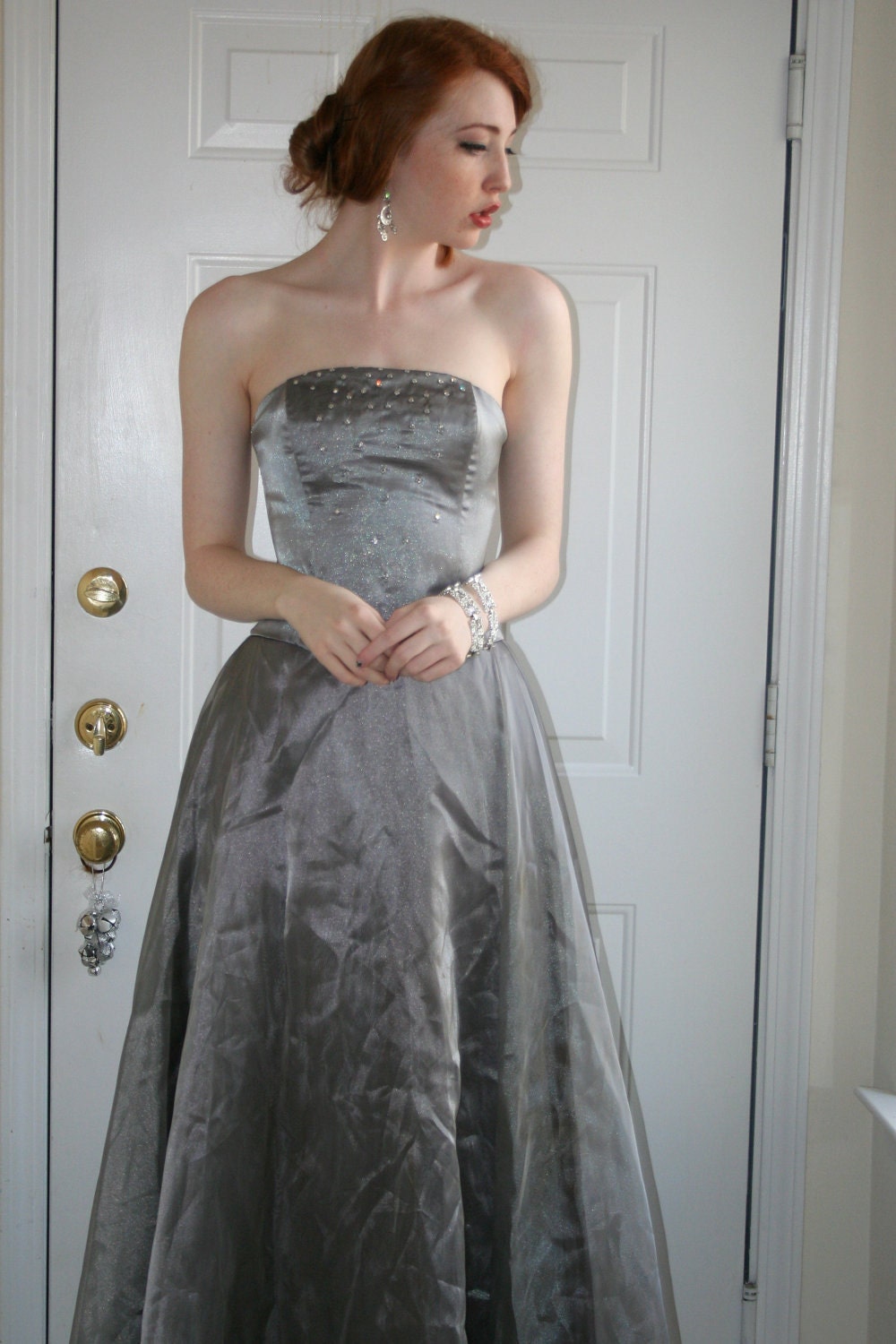 Silver Formal Princess Gown. Prom. Ball Gown.