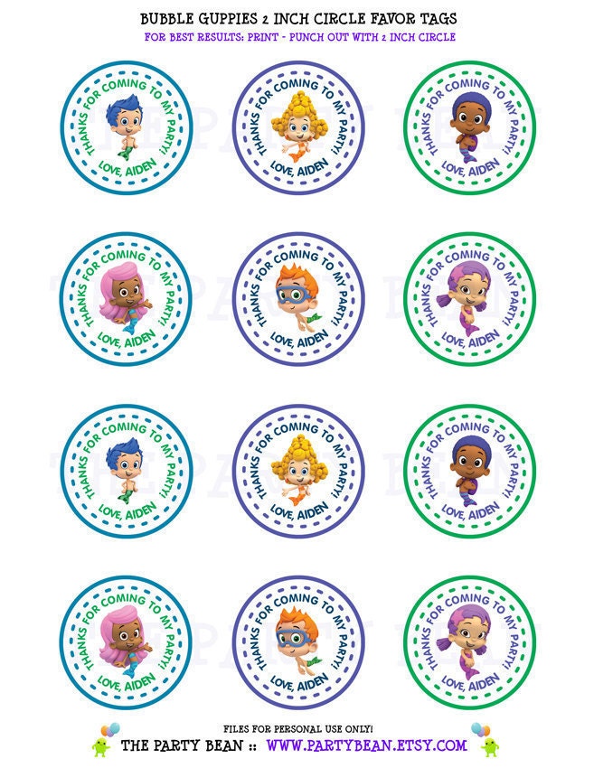 Bubble Guppies Birthday Party Thank You Favor Tags- Stickers - Cupcake Toppers: 2 Inch Circles - Digital PDF FILE Il_170x135
