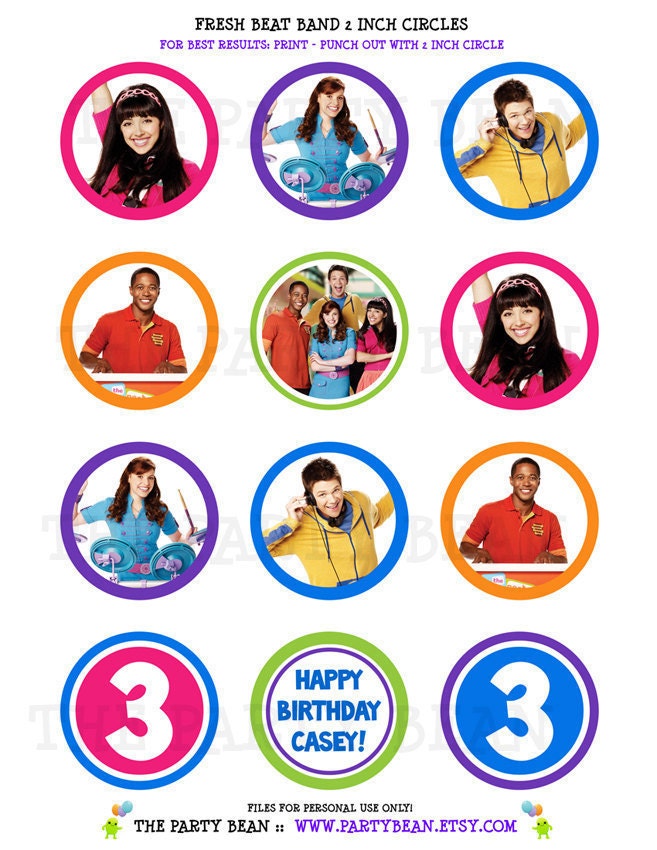 Fresh Beat Band Birthday Cupcake Toppers - Stickers - Tags: Digital pdf File YOU PRINT - 2 inch circles Il_570xn
