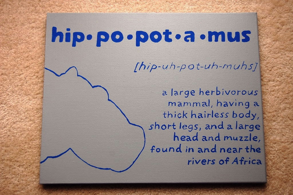 SALE Hippopotamus Dictionary Painting on 16x20 canvas