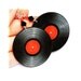 Vinyl record  Earrings Retro funky Round 2 - sided decoupage jewelry Black Red (C2)