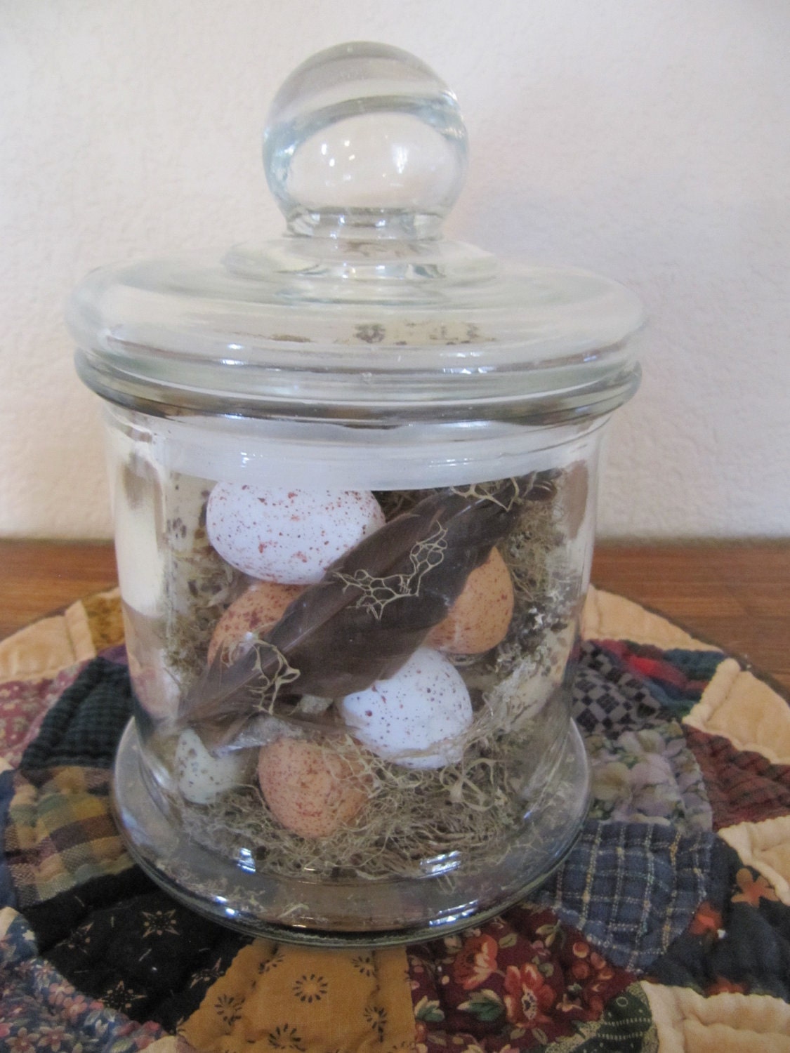 Jar Apothecary Glass Nature Woodland Bird Eggs Handmade Shabby Chic Cottage Home Decor