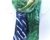 Hand Painted Silk Shawl Green, Emerald Green Palm Leaves Silk Shawl Scarf. Green Silk Scarf. 100% Silk. 44x71 in. Made to order.