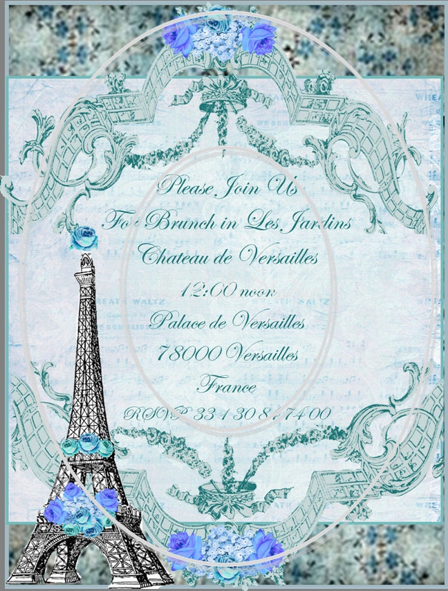 MARIE ANTOINETTE and The Eiffel Tower - Customized PRINTABLE Birthday Invitation - Bella Bella Studios Il_570xn