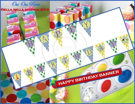 Oui Oui Paris - Instant Download HAPPY BIRTHDAY BANNER Pennant Style - Bella Bella Studios Il_570xn