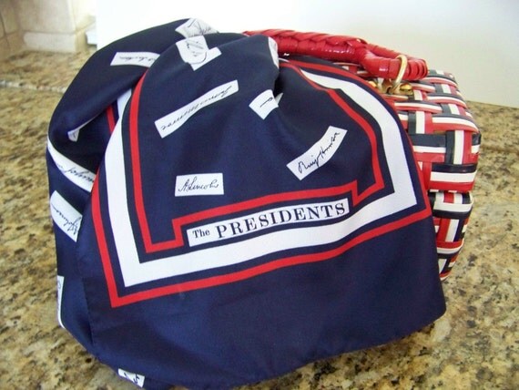 Vintage PATRIOTIC USA Presidents Scarf by Millicent - President's Names - Red White & Blue - 4th of July