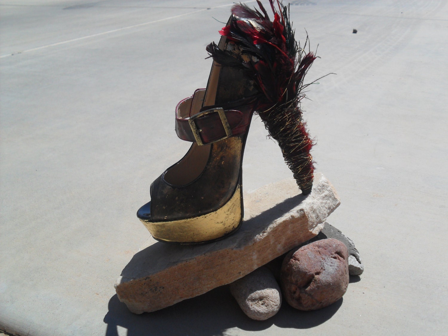 Red, Gold, Feather, Black "Birds of a Fashionista" (Custom Made)