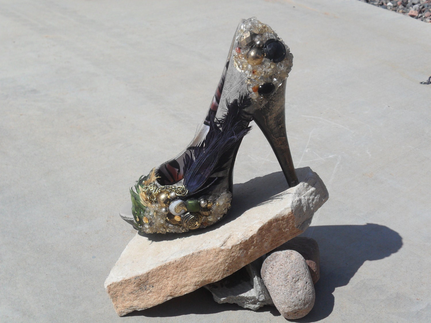 Feather, Stone, Glass, "Treasure Chest" (Custom Made)