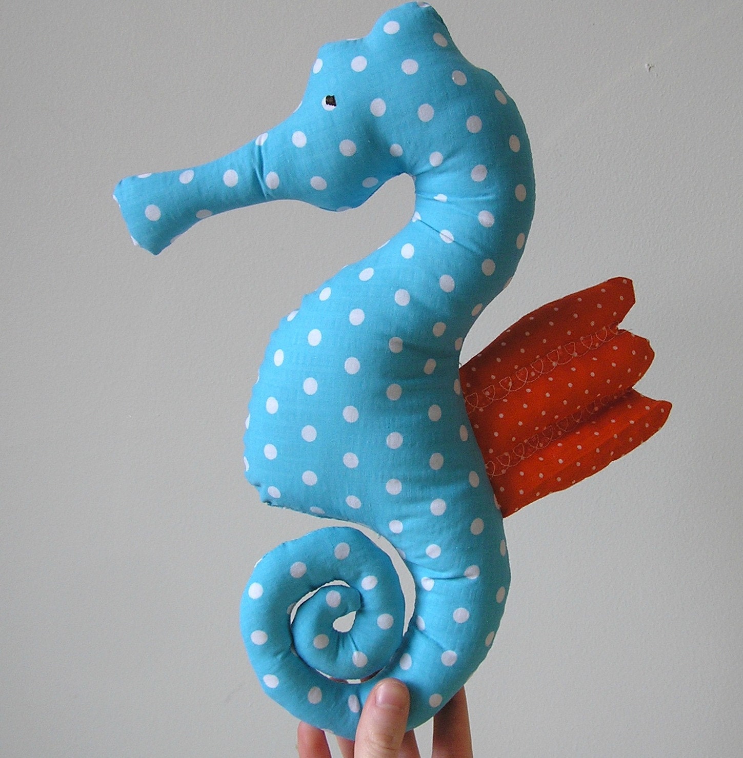 Stuffed Seahorse Toy with Aqua Polka Dots