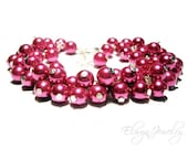 Hot Pink Bracelet, Bridesmaid Jewelry, Chunky, Cluster, Pearl