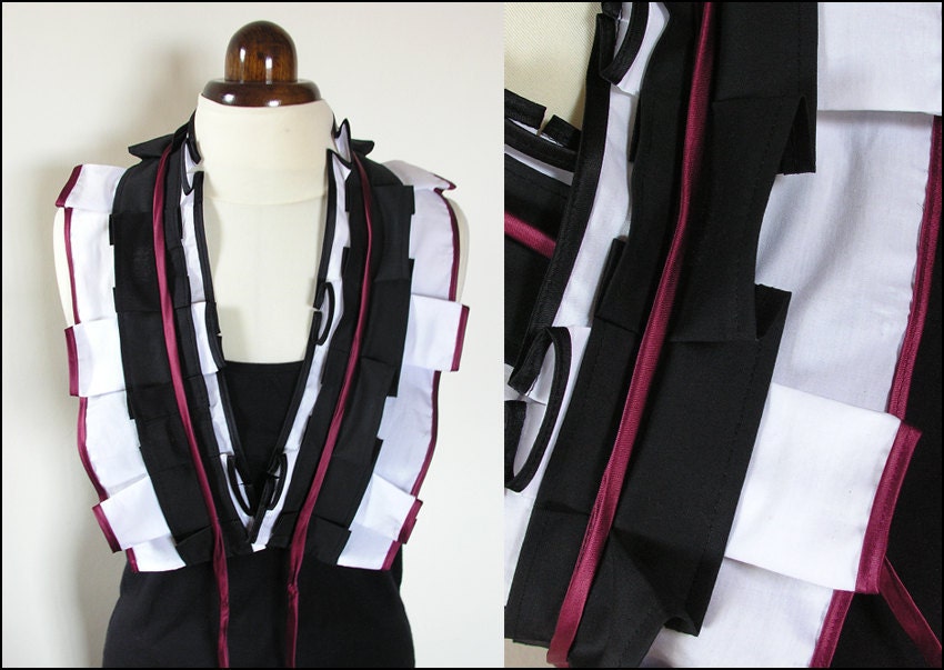 Fabric scarf belt wrap ruffled convertible, white black dark magenta rouches hips