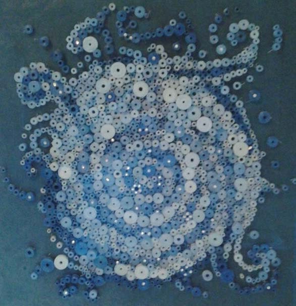 Original 3-Dimensional paper fine art, rolled paper art, white, silver and blue paper art
