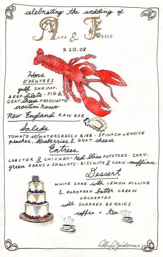Custom Commemorative Watercolor Wedding Menus