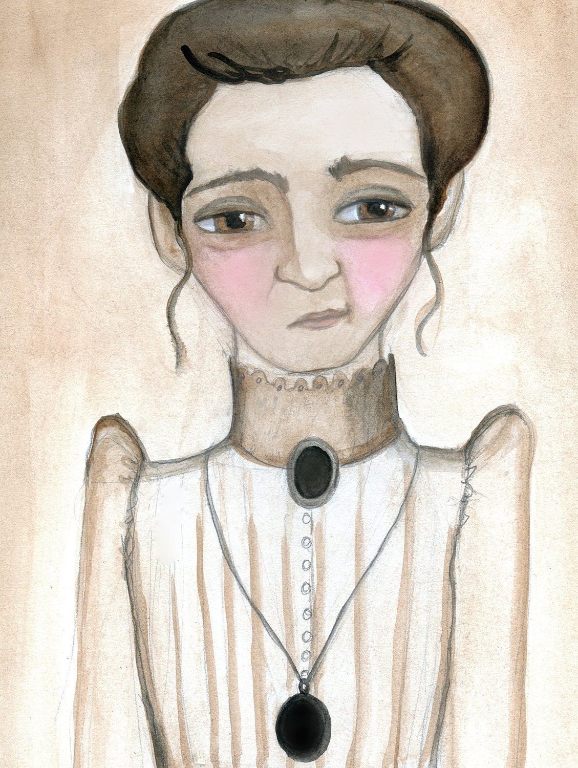 Miss Nettie, A Illustrated Victorian Lady Portrait Art Print, (6x8)