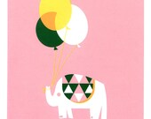Balloon & Elephant - 5x7 Screen Print