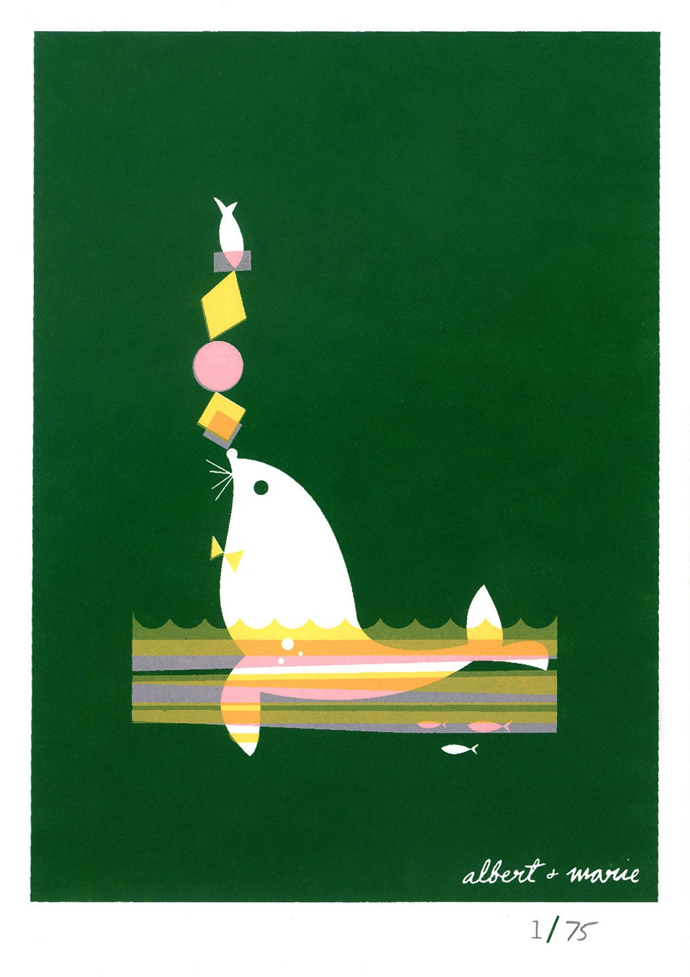 Fish & Seal - 5x7 Screen Print