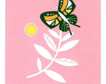 Leaf & Butterfly - 5x7 Screen Print