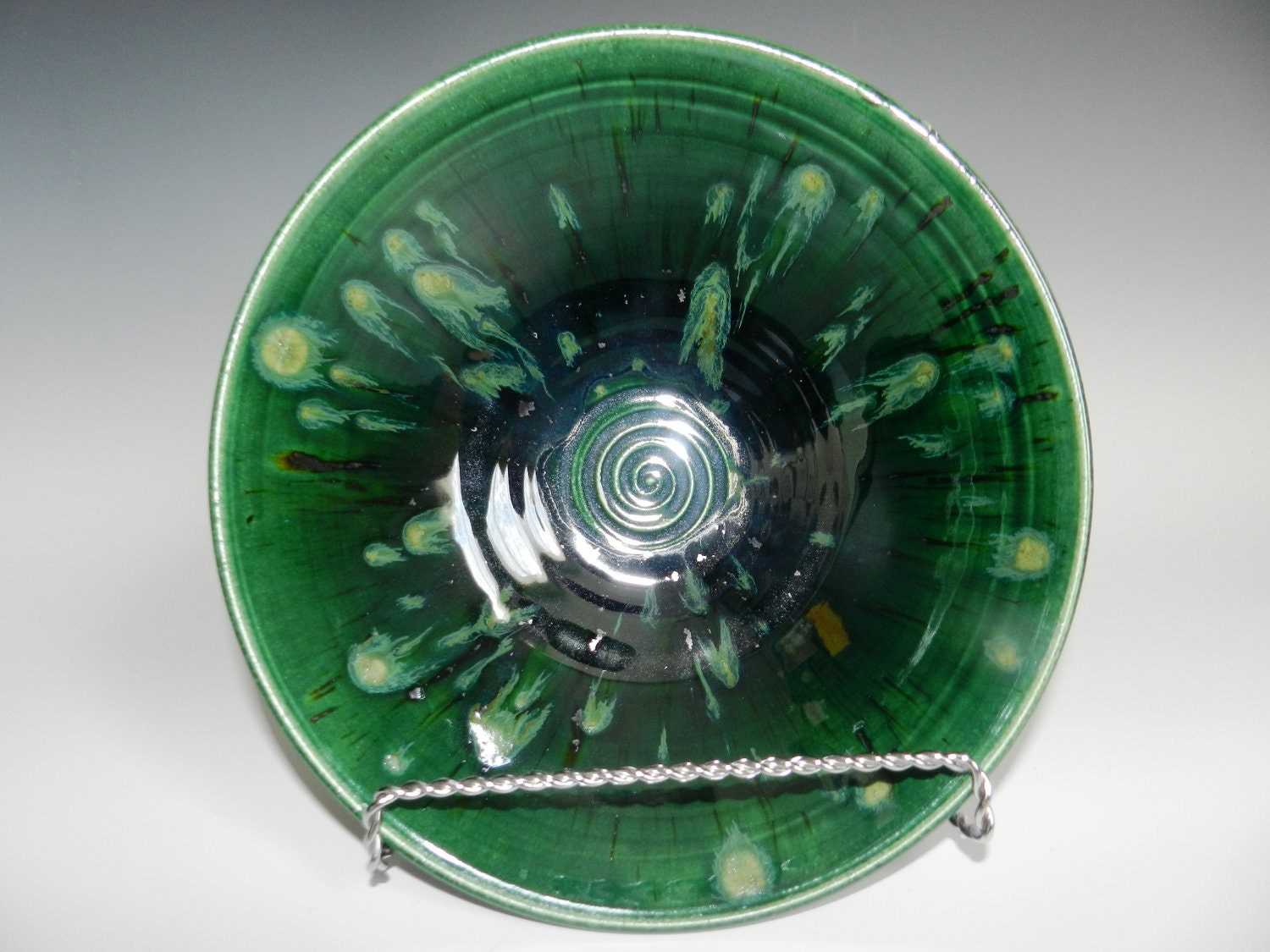 Emerald green bowl with crystal glaze