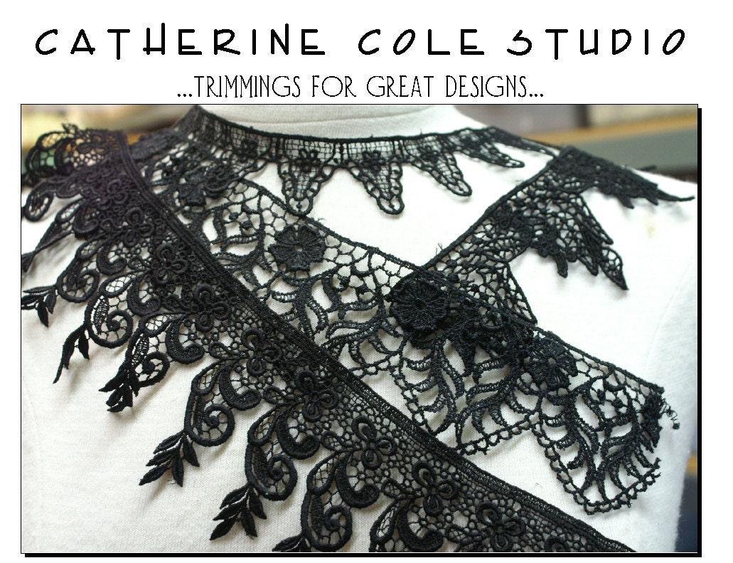 4 pces. assorted black venise lace strips lace trims noir steampunk jewelry supplies doll lace venice lace trims  appliques collars