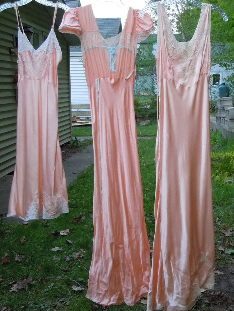 Vintage 1930s 1940s Peach Lace Nightgowns - Super Unique