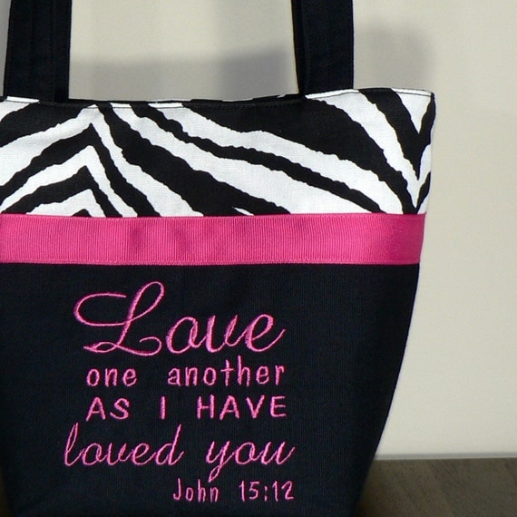 SCRIPTURE PURSE John 1518 Zebra Print fabric by