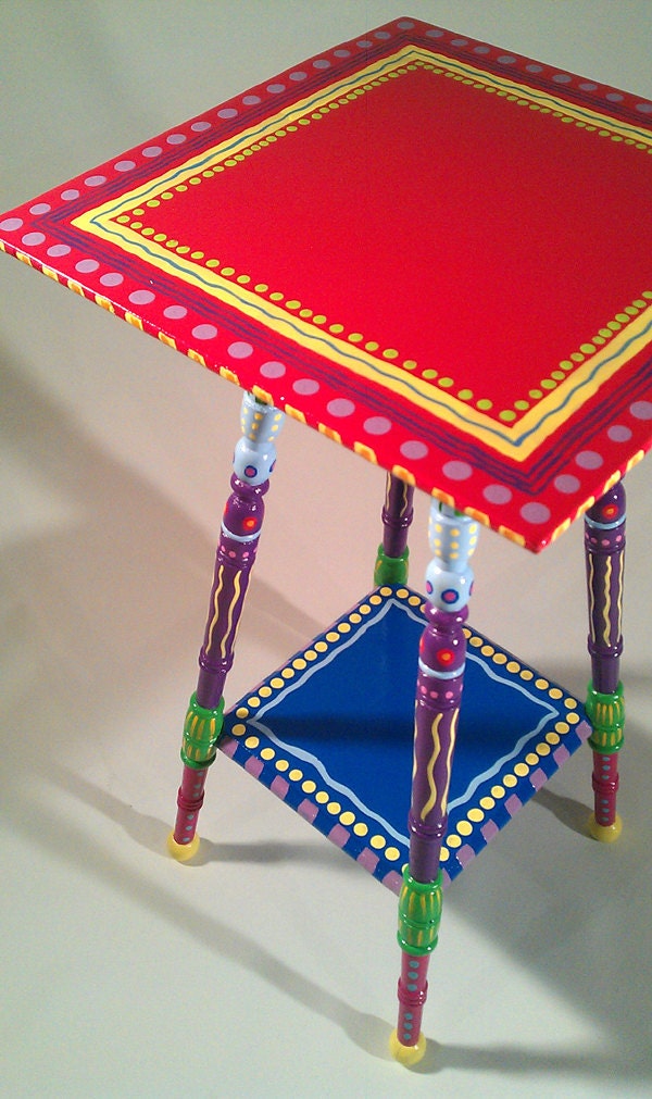Hand Painted Furniture Vintage Colorful Accent Table