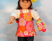 American Girl Doll Apron, Chef Hat and Oven Mitt in Pink Posies
