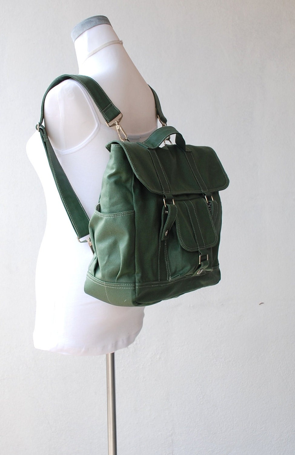 Pico2 Canvas Backpack in Wax Army Green Unisex / Laptop / Shoulder Bag / Satchel / Rucksack / Messenger Bag / Diaper Bag / School