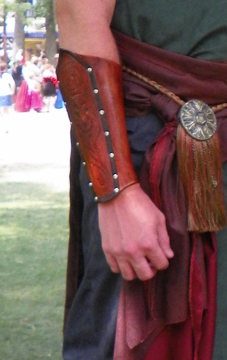 Custom Tooled Design Leather Bracer Pair