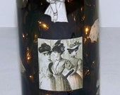 Vintage LADY Collage Recycled Wine Bottle Accent Lamp/Light-Great Gift Idea