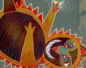 Playful Cat and Fish Poster - Giclee Art Print Reproduction - Fine Art Print - Limited Edition Giclee Print