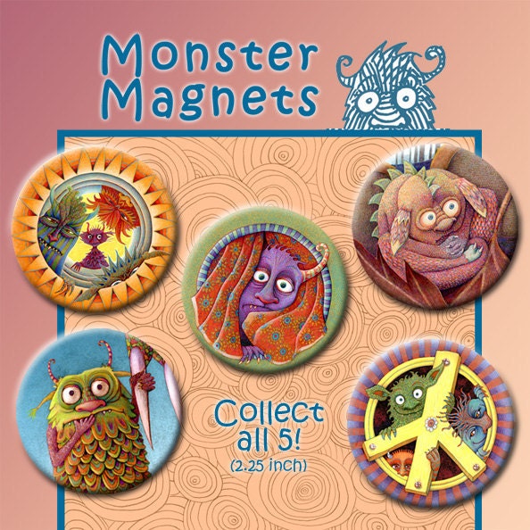 Monster Magnets - 5 Magnet SET - Housewares - Little Monsters - Home Decor - Kitchen - Fridge - Geekery - Cute Monsters