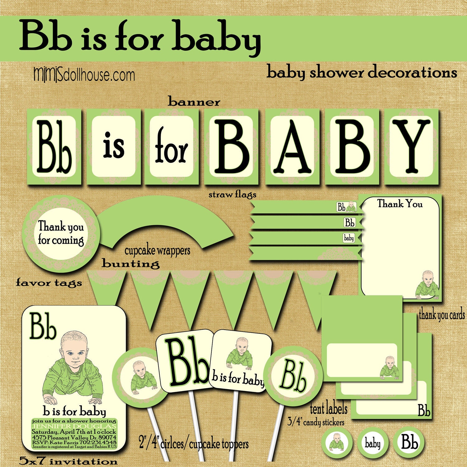 Baby Shower Decorations- B is for Baby Vintage Baby Shower Printable Decorations PDF/JPEG Il_570xn