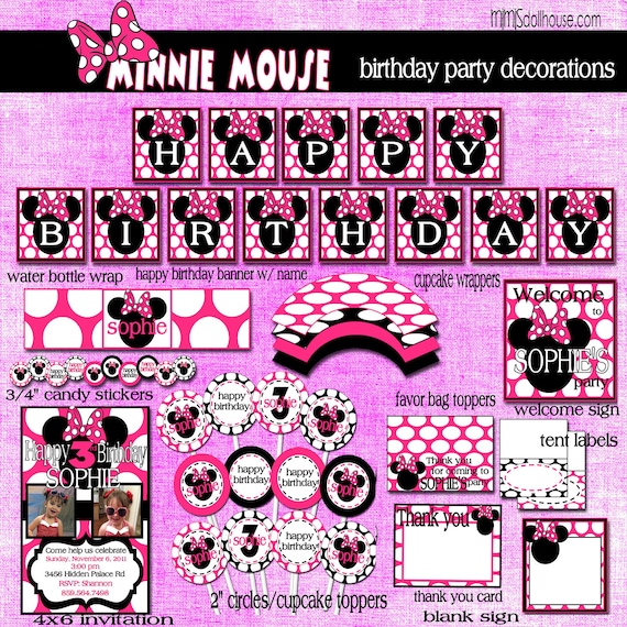 Minnie Mouse Birthday Party Decorations-Personalized-Pink or Red Polka-dot Minnie Mouse Il_570xn