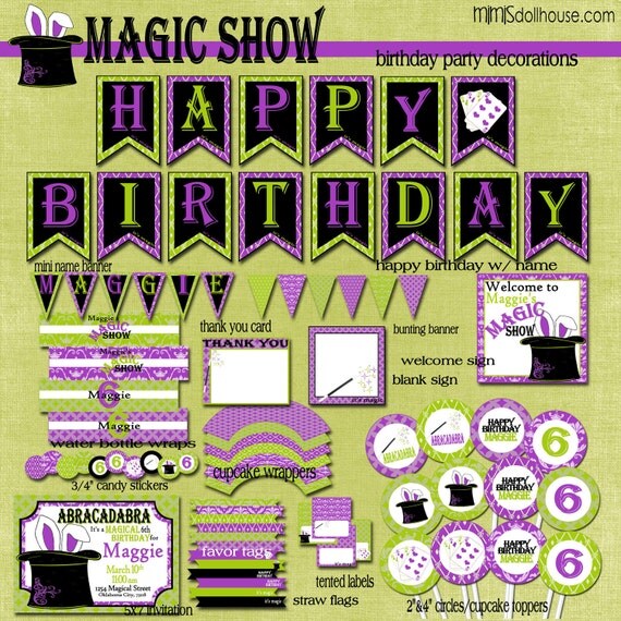 Magic Party Decorations- Printable Magician Birthday Party Decorations PDF Il_570xn