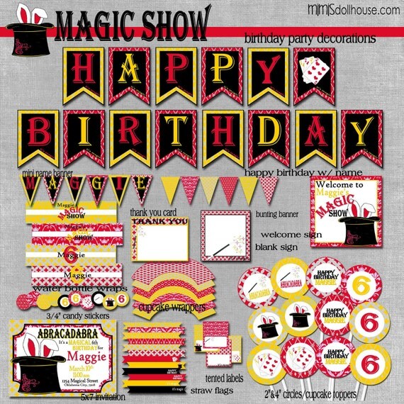 Magic Party Decorations- Printable Magician Birthday Party Decorations PDF Il_570xn