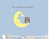 Owl Baby Nursery Wall Decal Saying Quote Moon Toddler Vinyl Sticker Decor