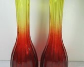 Vintage Amberina Vases Set/2 Bud Vase INSTANT COLLECTION Red Yellow