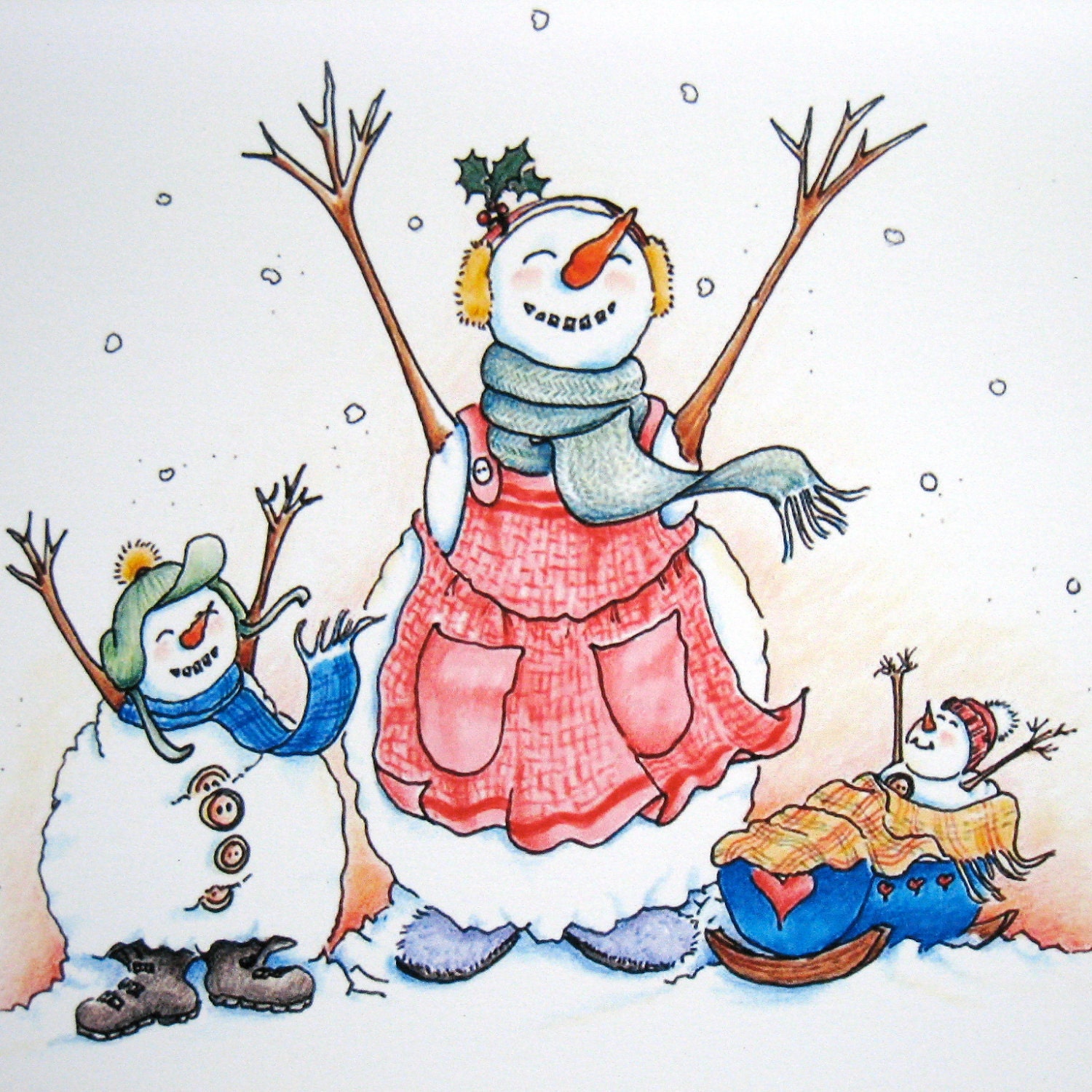 Cute Christmas Card - Snowman Family Christmas