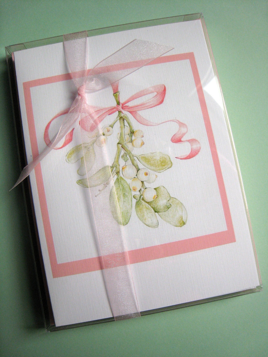 Mistletoe Christmas Cards Set, Box of 10 Cards, Botanical Art Cards